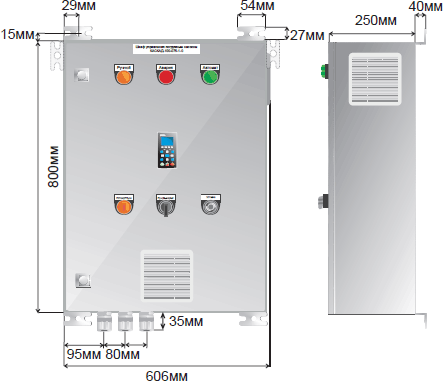 Габаритные размеры управляющего шкафа КАСКАД 100 до 110 кВт