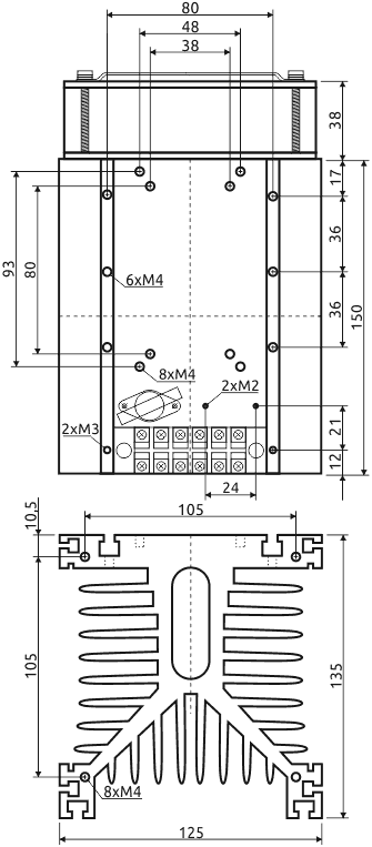 Габаритные размеры радиатора H3-150