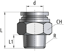 Габаритные размеры фитинга VALMA QS-AD (R)